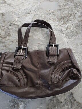 Vintage Y2K Brown Faux Leather Shoulder Bag Big Buckle Satchel Purse Handbag